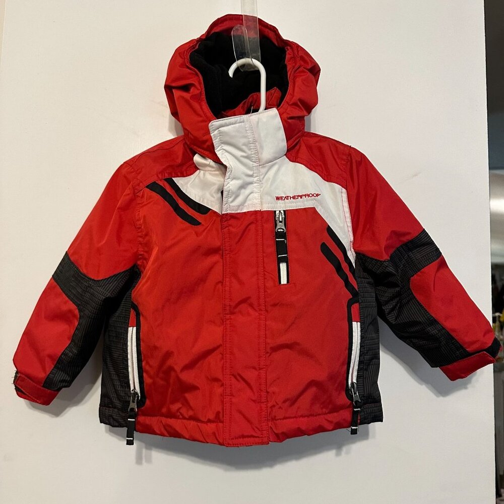 Weatherproof Coat Boys 2T Red Lined Black Jacket Snow Ski Lined Hood